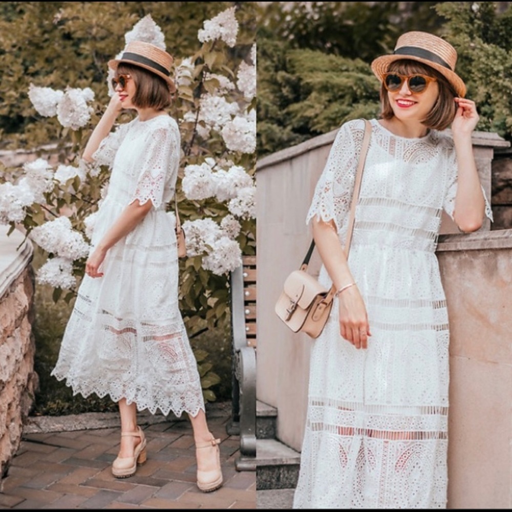 NWT Perfect for Summer - White Crocheted Shift Dress. Comes with Yelete slip.